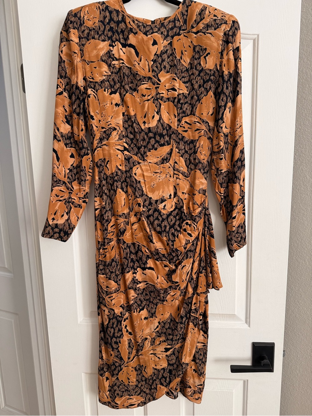 Long Sleeve Brown Floral-Print Midi Dress